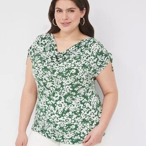 Lane Bryant Green and White Floral Top